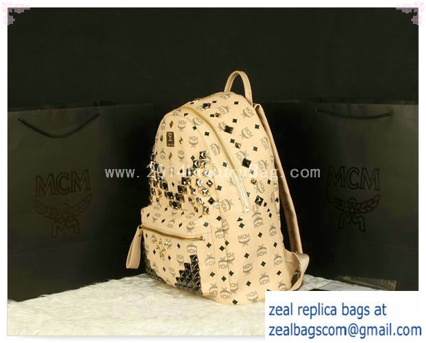 High Quality Replica MCM Stark Backpack Jumbo in Calf Leather 8100 Apricot - Click Image to Close